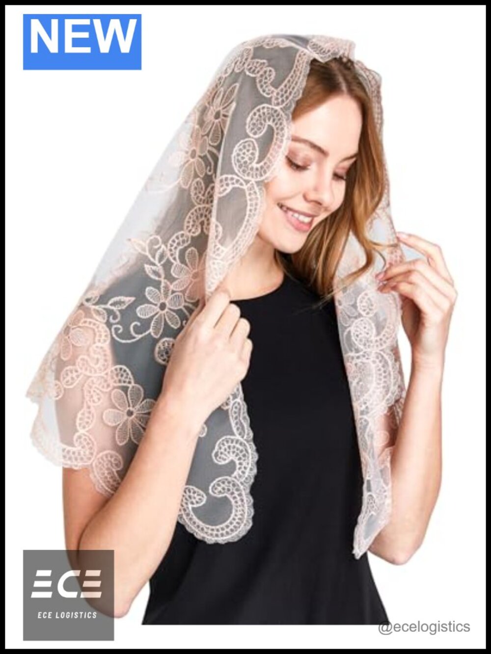Polyester Lace Mantilla Veil Scalloped Edge Church Head Covering